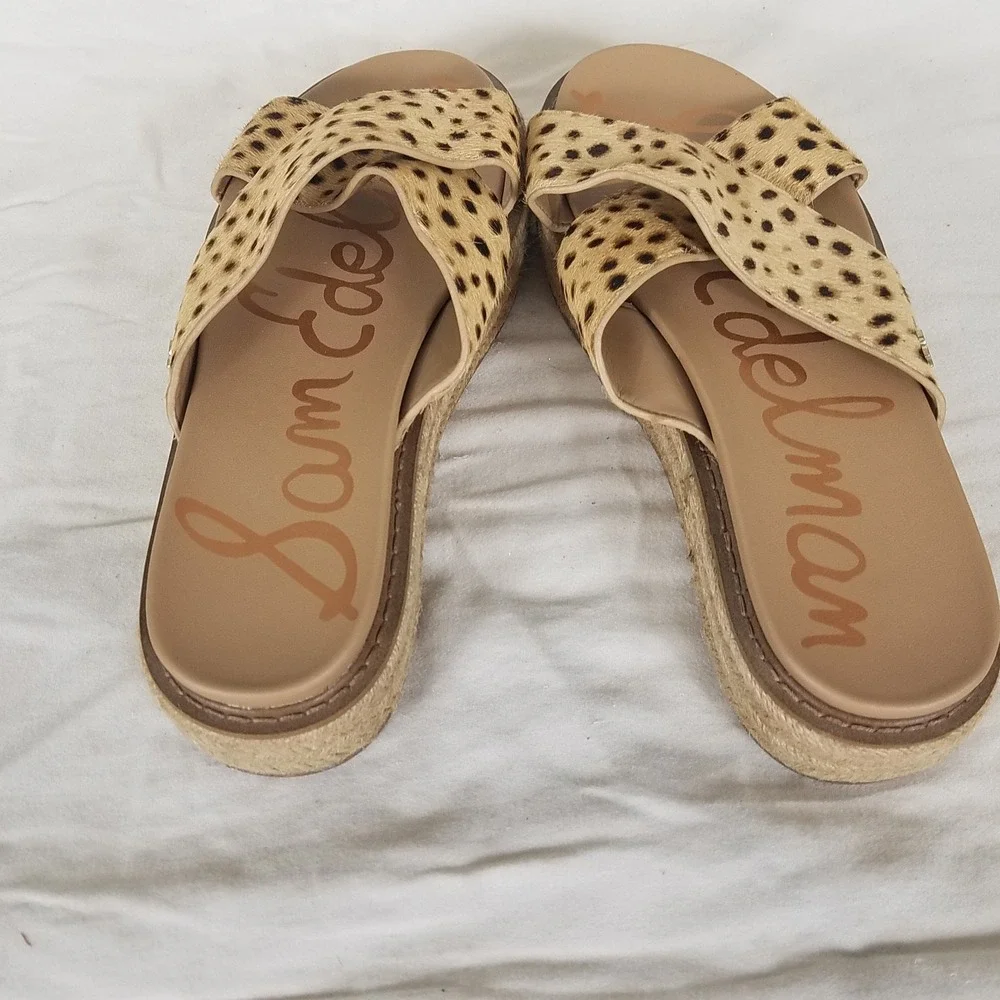 Sam Edelman Adaley Sandals Womens 7.5 Tan Cheetah Calf Hair Excellent Espadrille